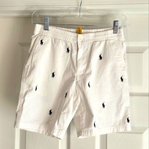 Polo Ralph Lauren Boys All Over Pony Polo Player Print White Shorts Size‎ 12